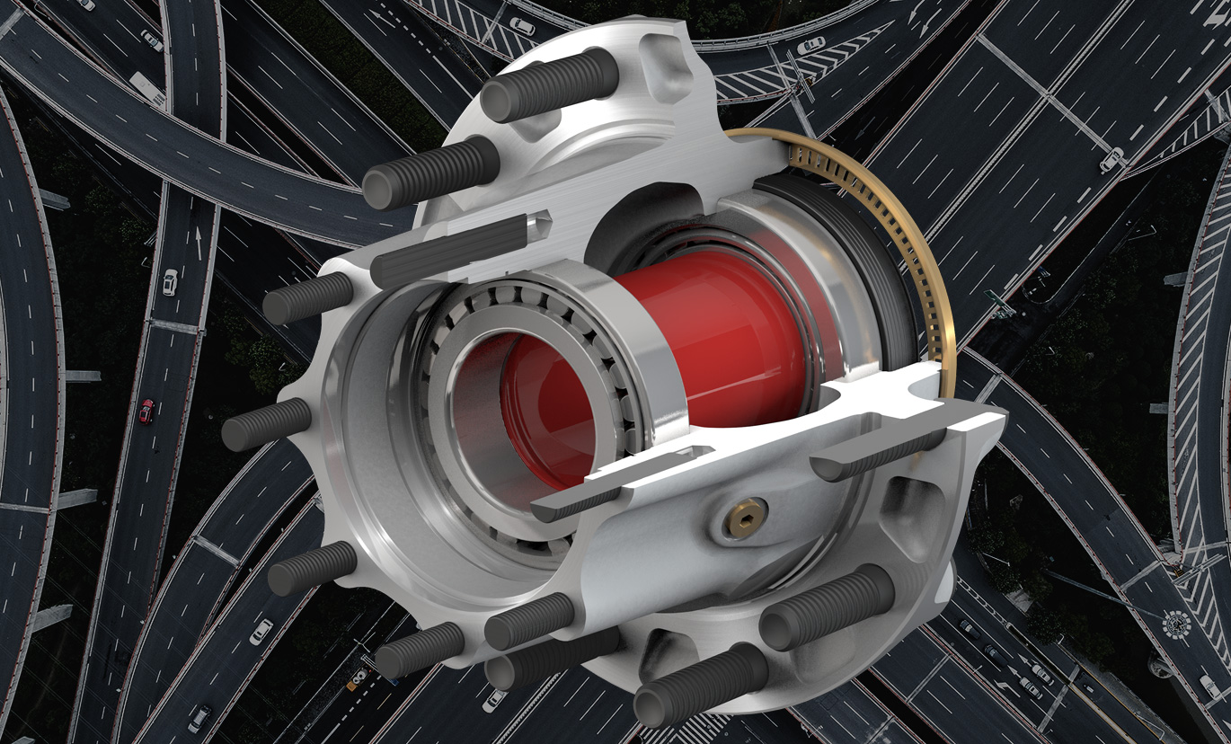 康迈PreSet轮毂总成剖视图的3D渲染显示其内部