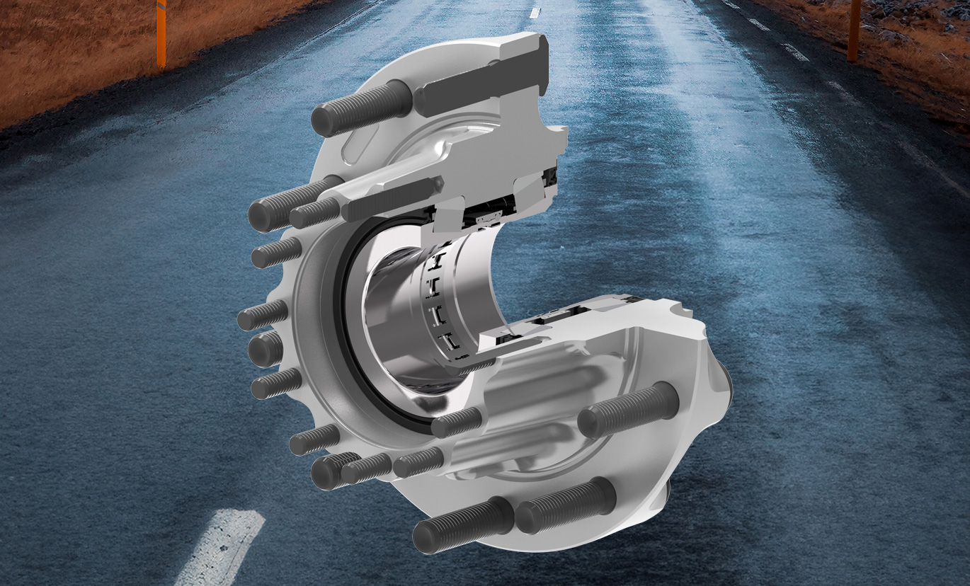 3D render of Unitized hub with cut away view to show internal workings and parts