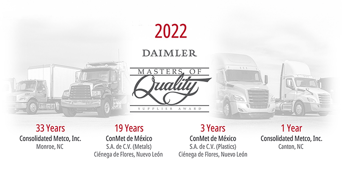Gráfico del premio Master of Quality de Daimler para ConMet NC y ConMet México