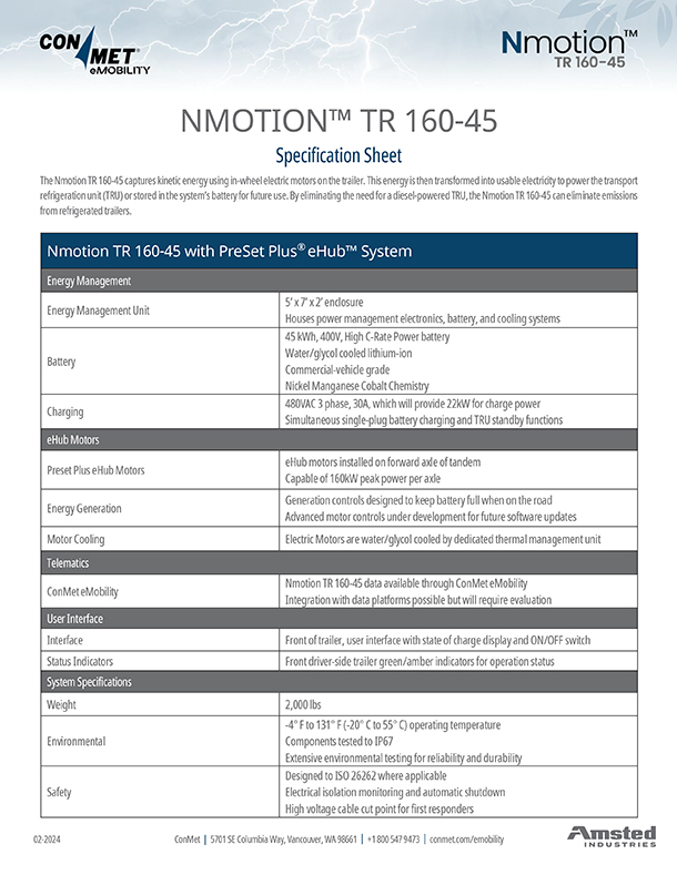 Nmotion TR 160-45 Specification Sheet