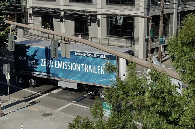 ConMet Zero Emission Trailer driving through a city